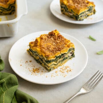 vegan butternut squash lasagna portion.