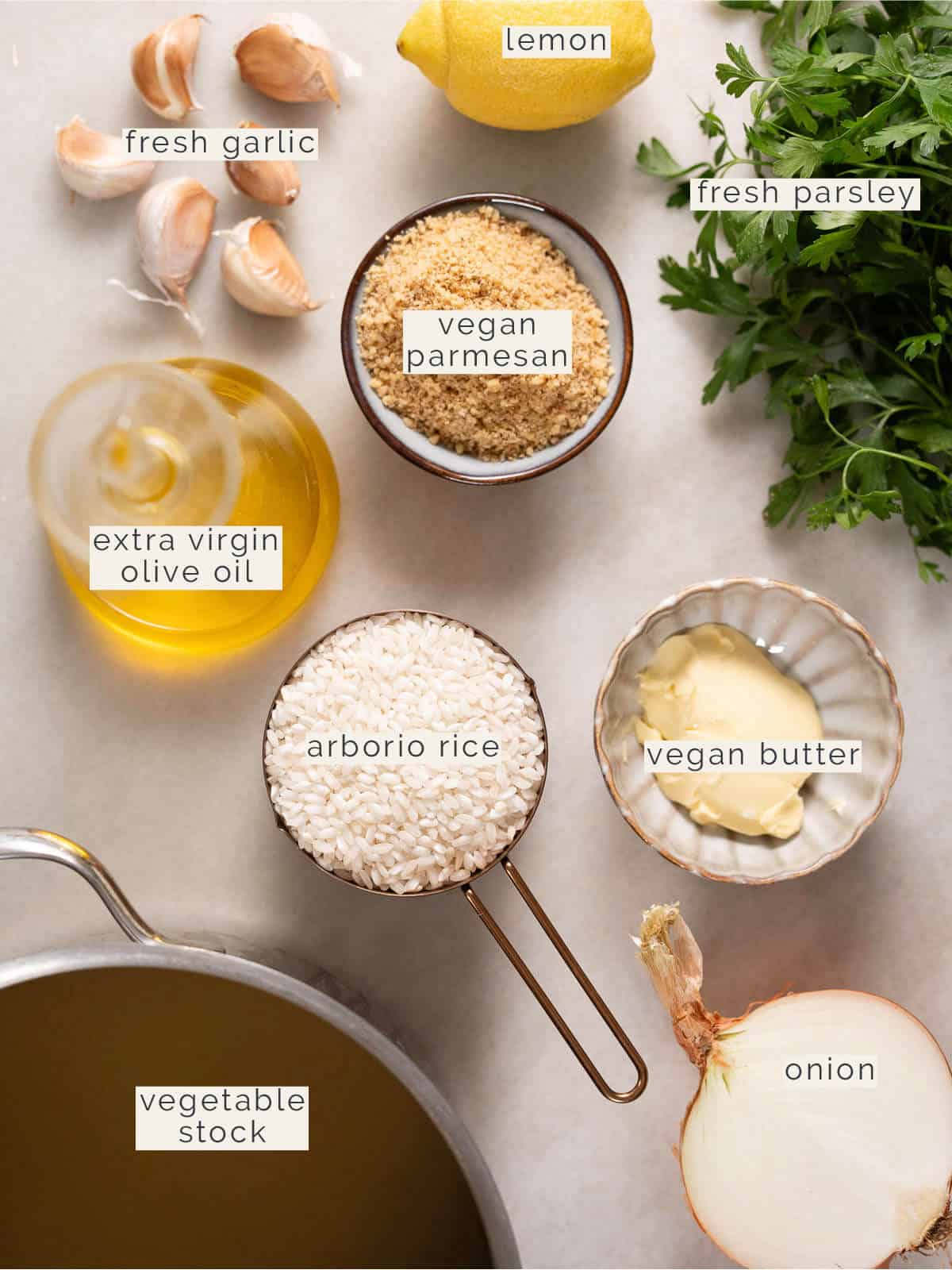garlic risotto recipe ingredients.