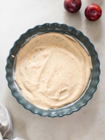 add a layer of batter to a prepared baking dish.