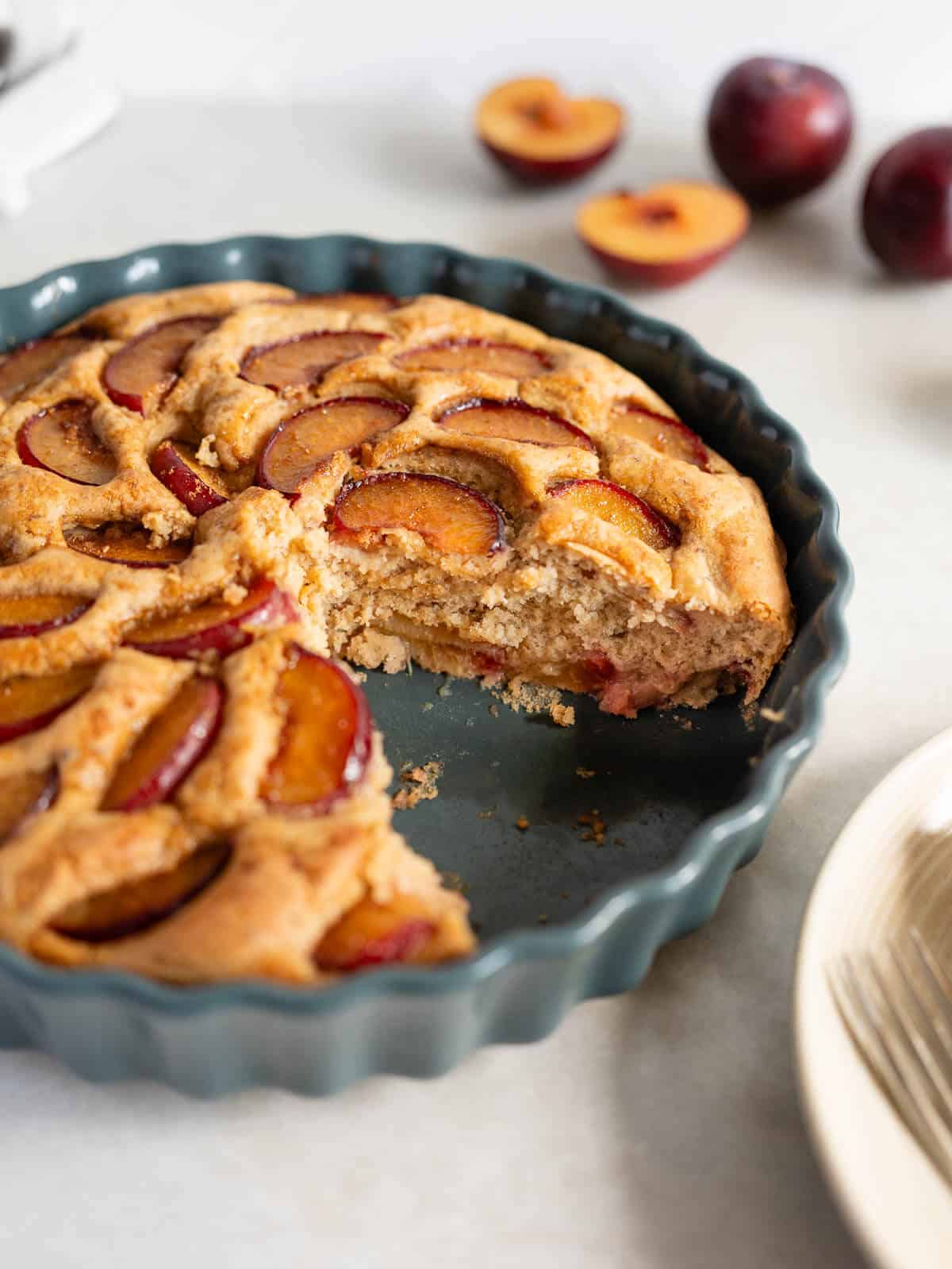 sliced plum cake.