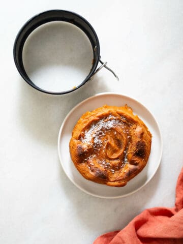 Jamaican sweet potato pudding cake made in a spring pan.