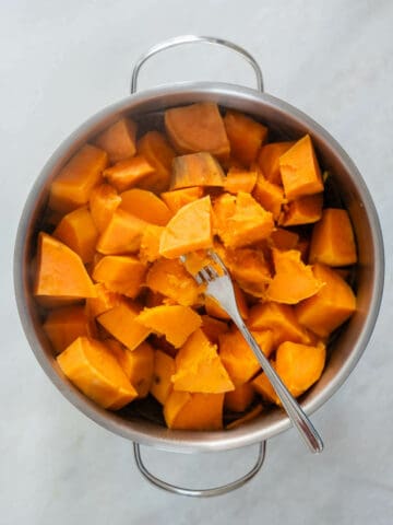 steamed sweet potato chunks.