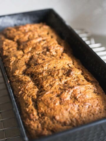 remove pumpkin loaf cake from the oven.