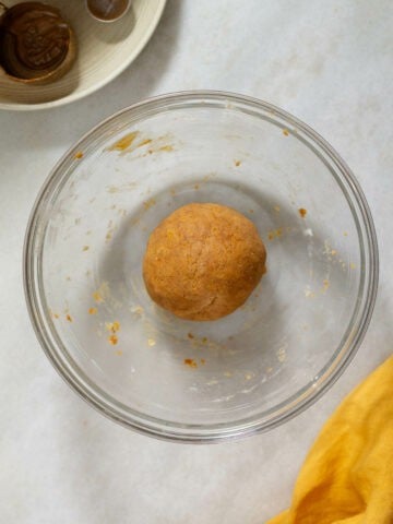 big ball of pumpkin protein balls mixture.