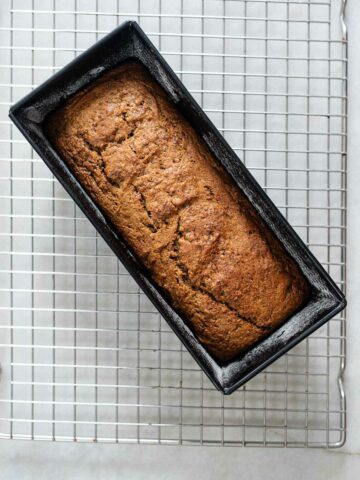 after baking let the sweet potato cake in the loaf pan cool down on a wire rack before unmolding.