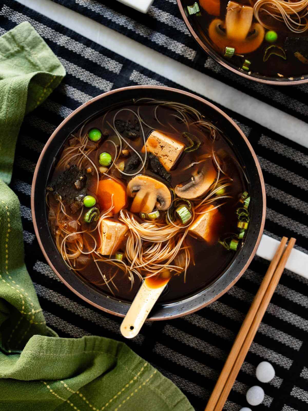 vegetable mushroom miso soup with tofu.