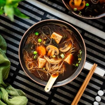 vegetable mushroom miso soup with tofu.