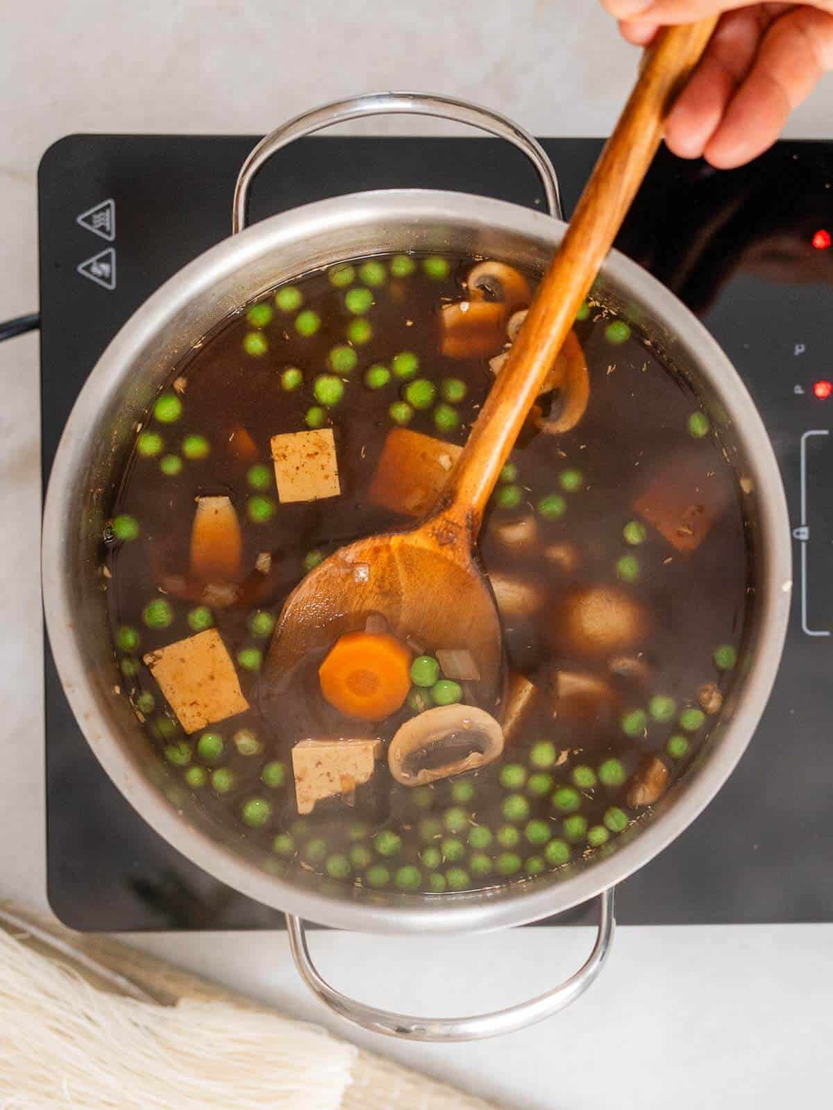 stir a couple of times while simmering to ensure the miso paste is disolved.