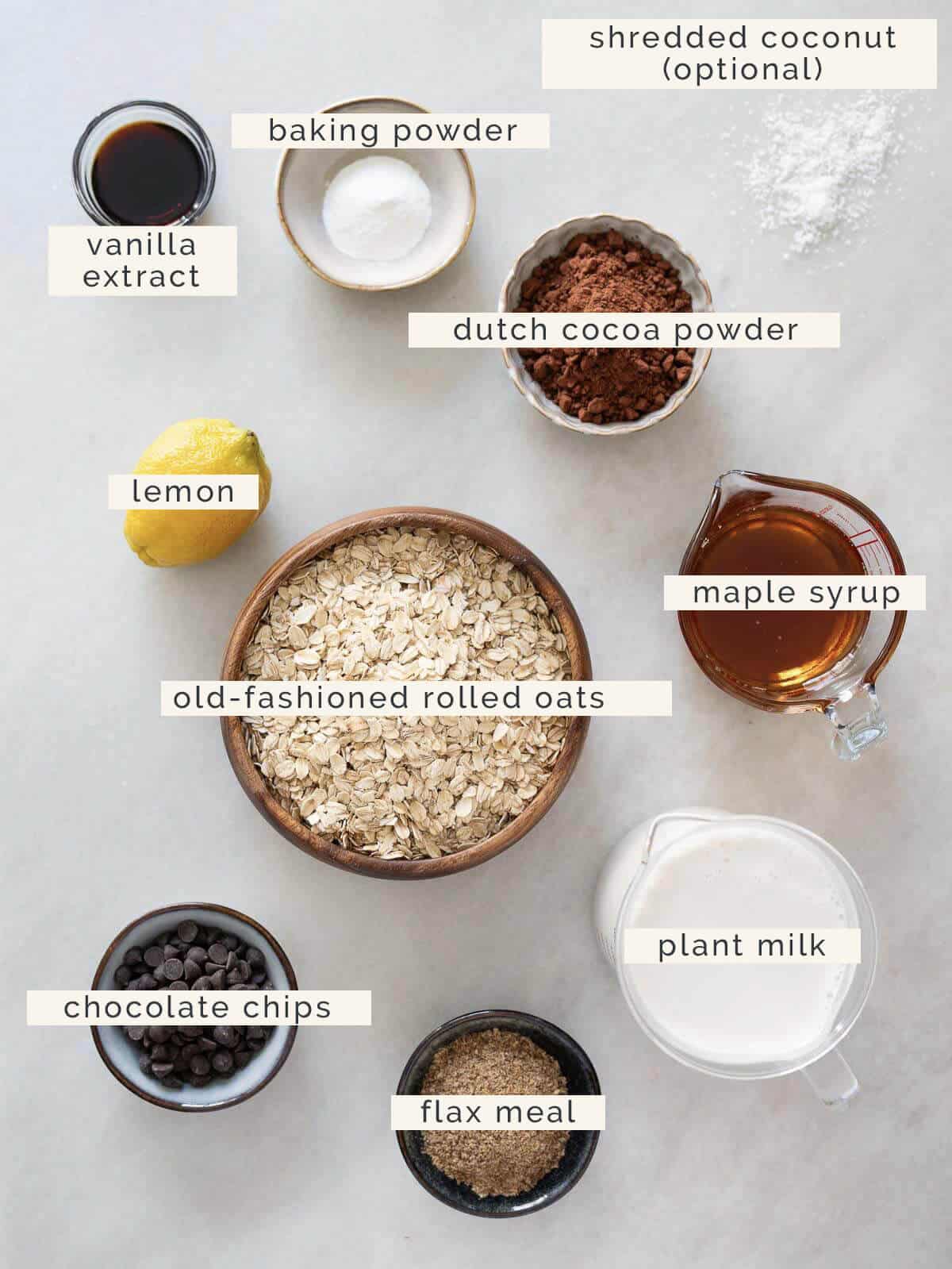 ingredients to make baked chocolate oatmeal.