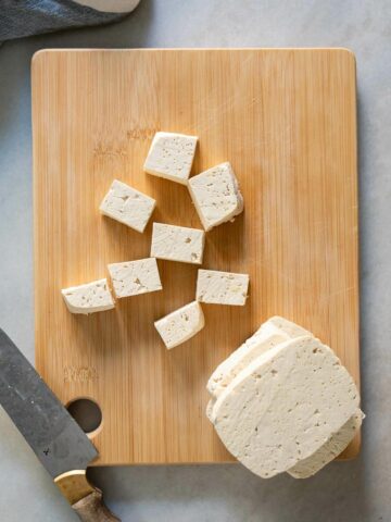 chopped pressed tofu into cubes.