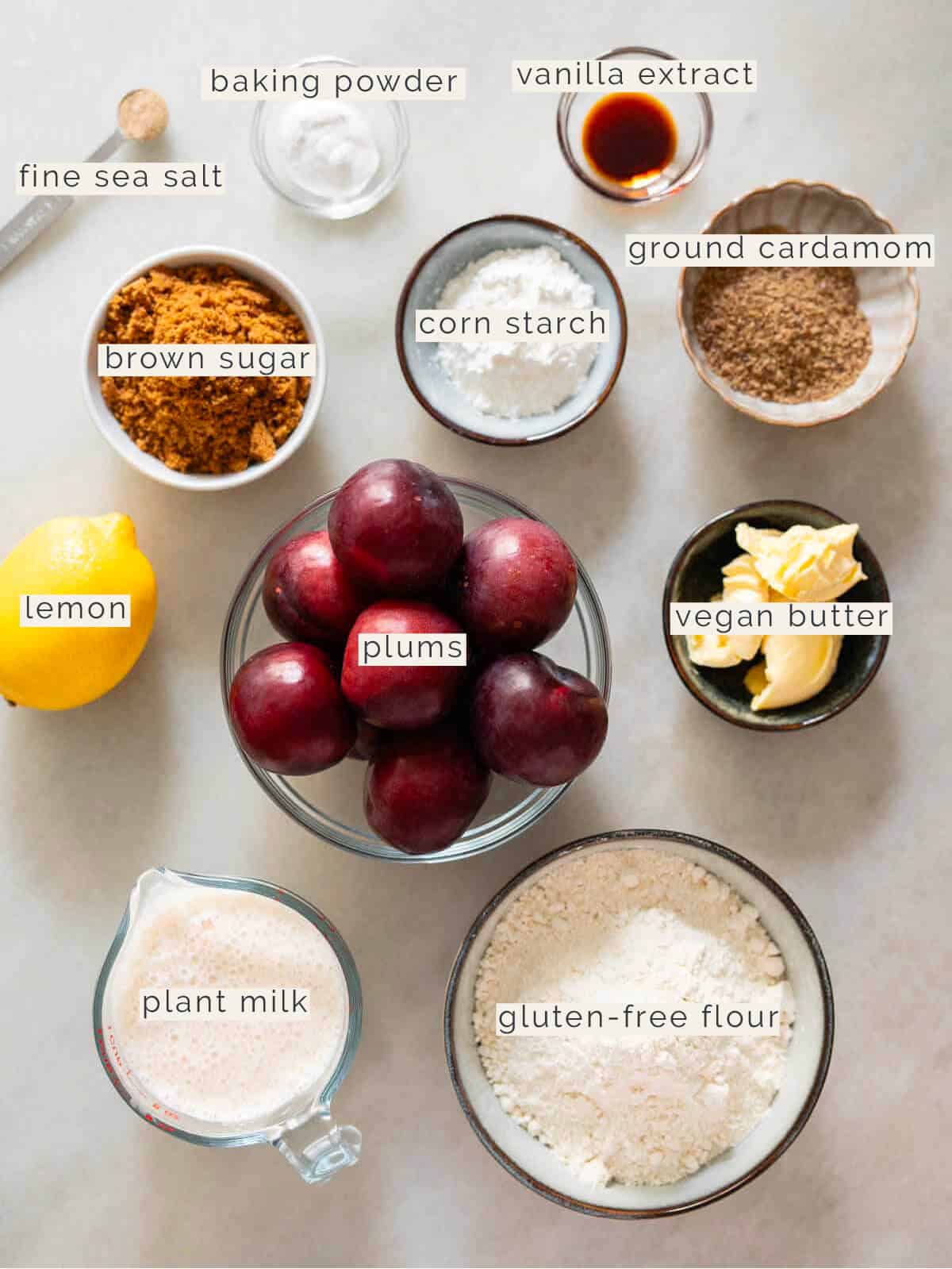 labeled Italian plum cake ingredients.