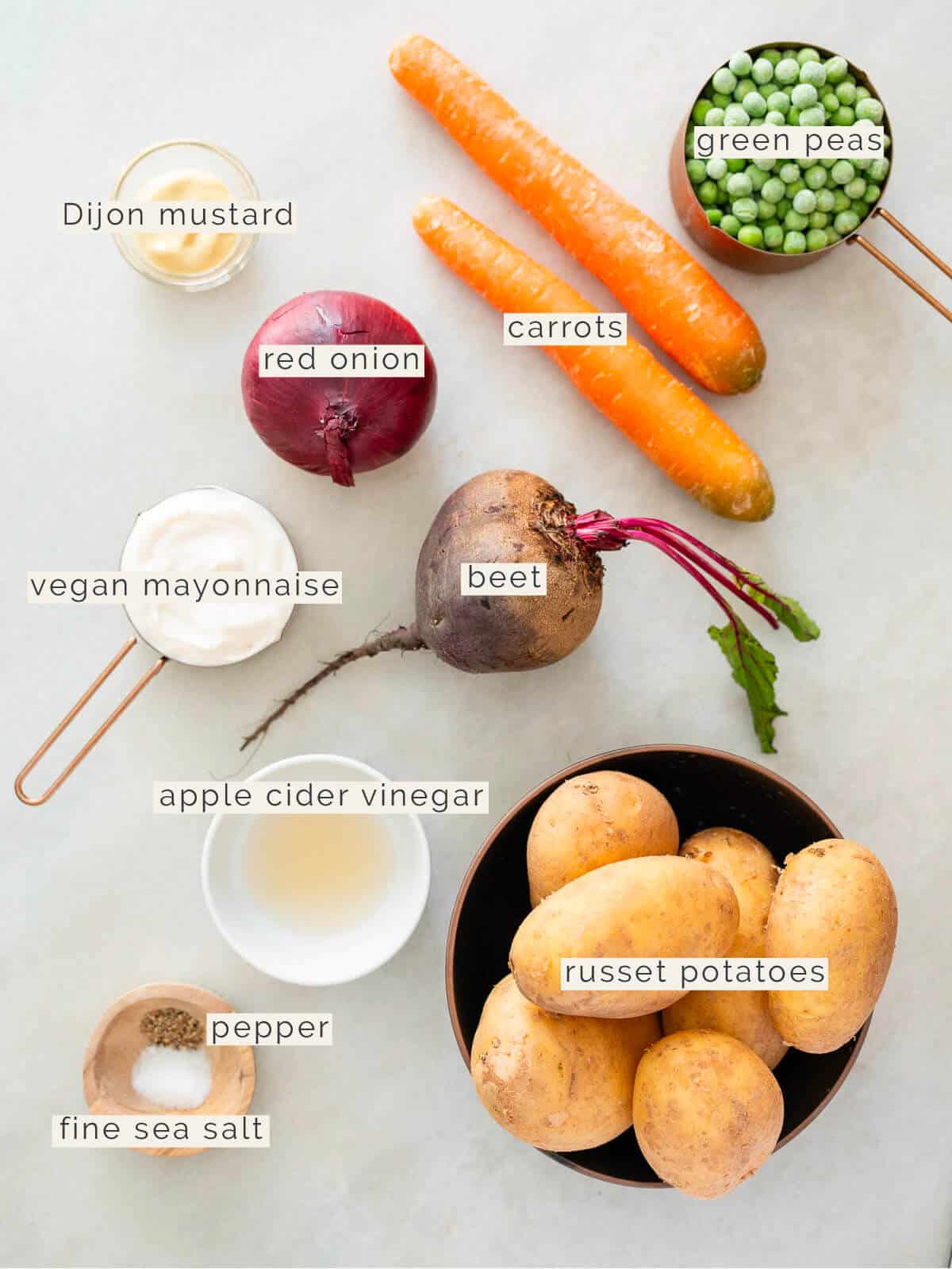 Russian beet potato salad Dominican Style ingredients.