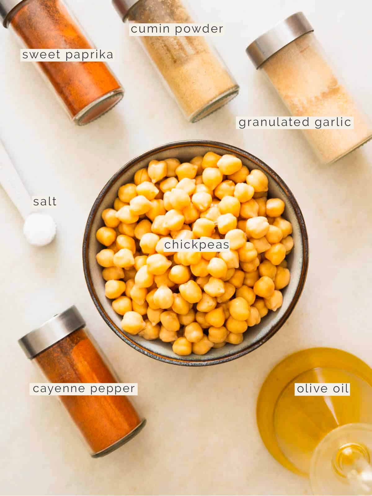 ingredients to make spicy roasted chickpeas.