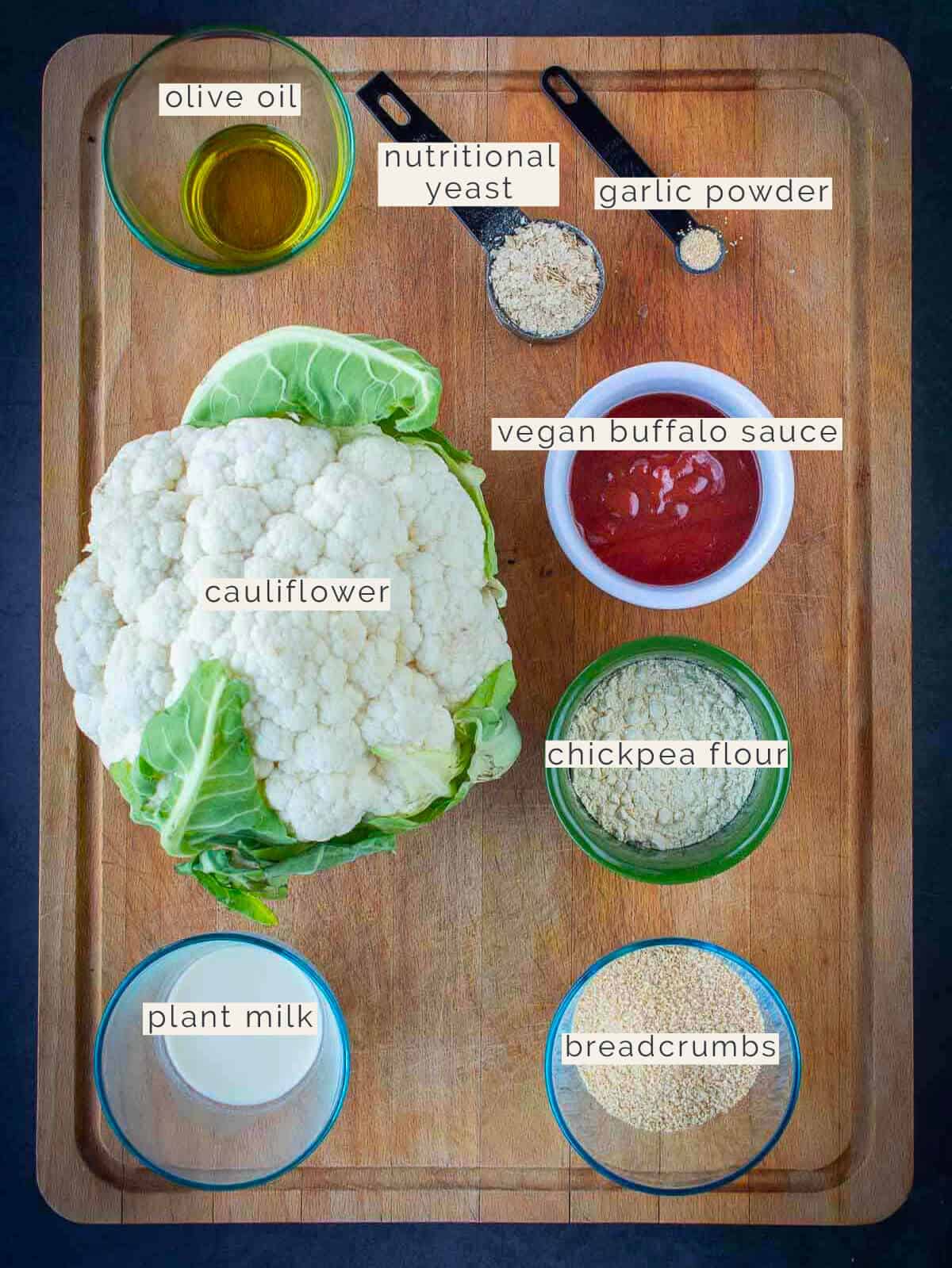labeled vegan cauliflower wings ingredients.
