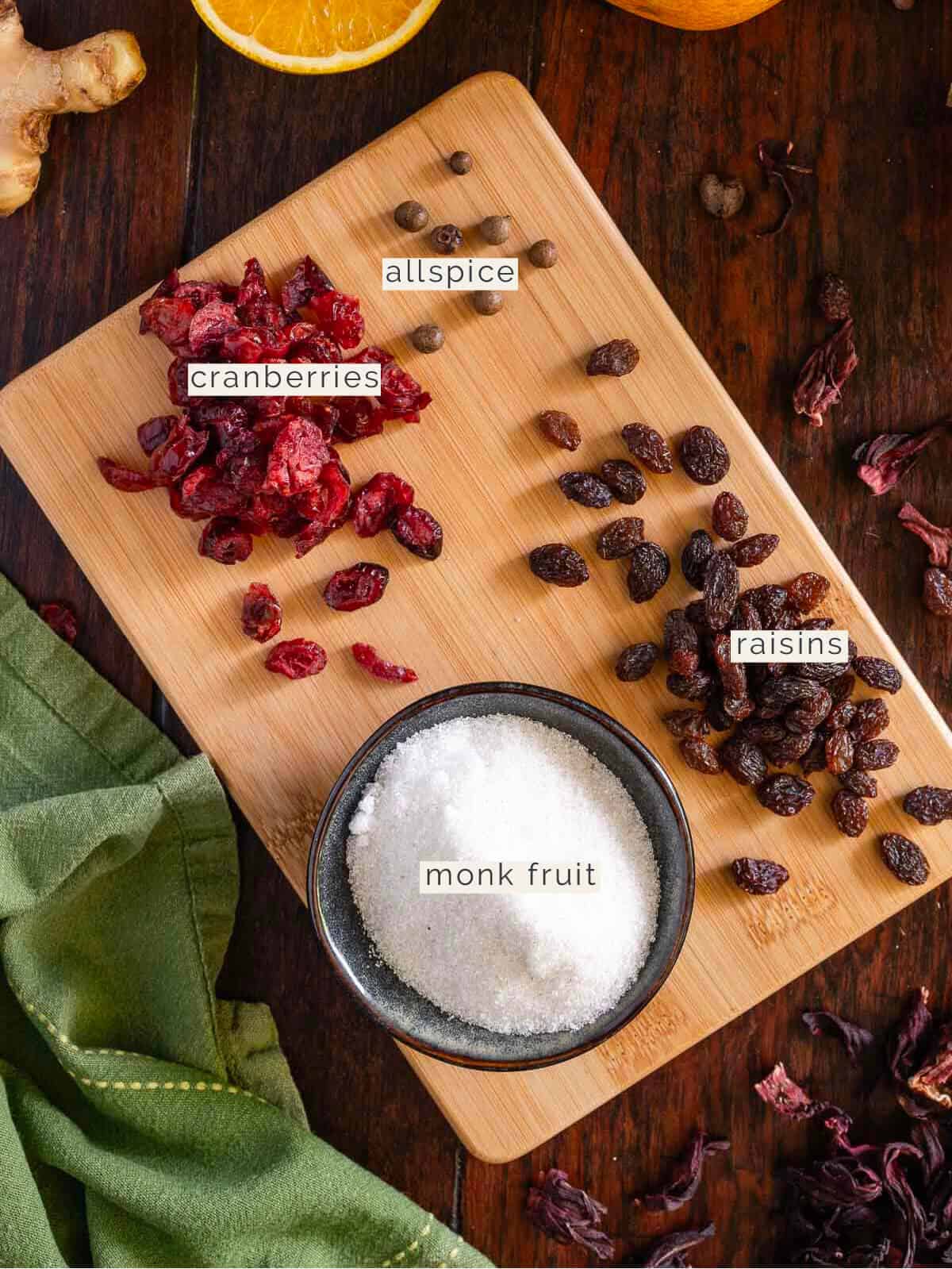 optional ingredients: raisins, cranberries, allspice berries, and monk fruit as zero-calorie sweetener.