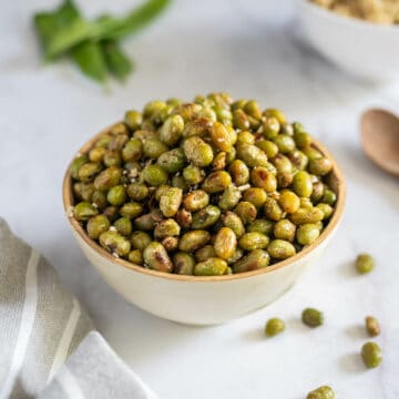 roasted edamame beans in a bowl ready for snacking.