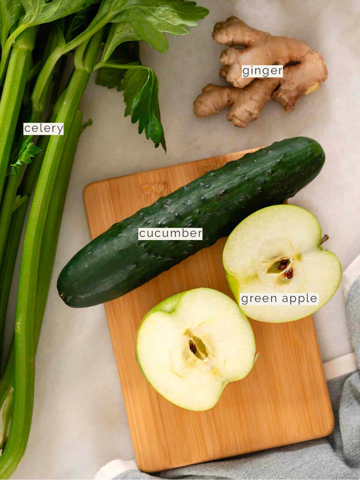 ingredients to make apple cucumber celery juice.