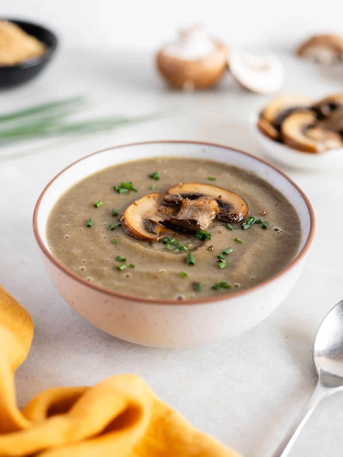 mushroom soup without cream in a bowl.
