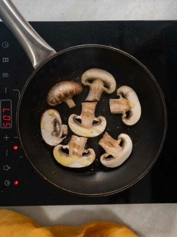 mushroom slices on a skillet.