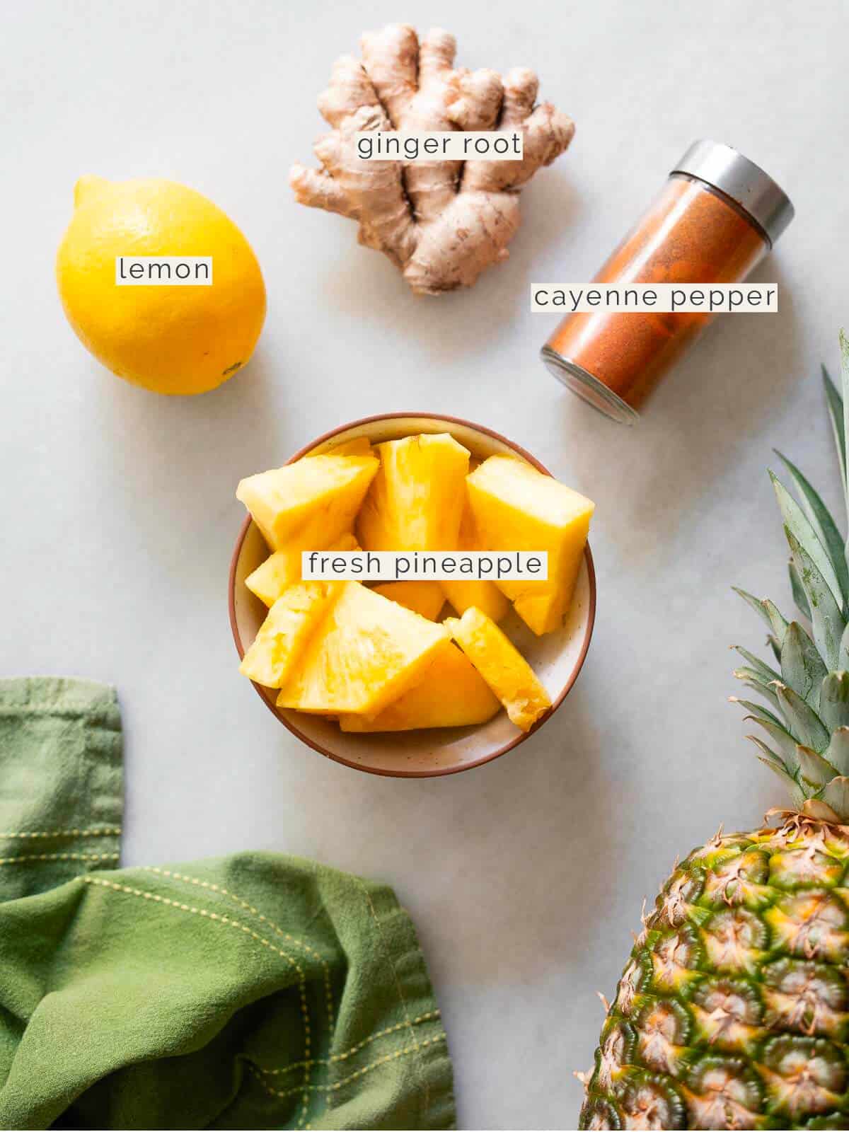 labeled ingredients to make pineapple juice for sore throat.