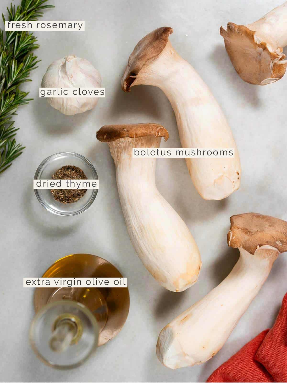 labeled ingredients to make seared mushrooms.