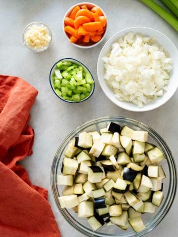 chopped and minced vegetables.