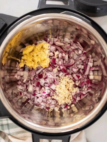 sautéing red onion garlic, and ginger.