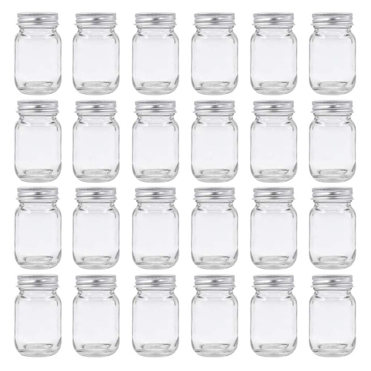 2 oz mason jars with silver lids.