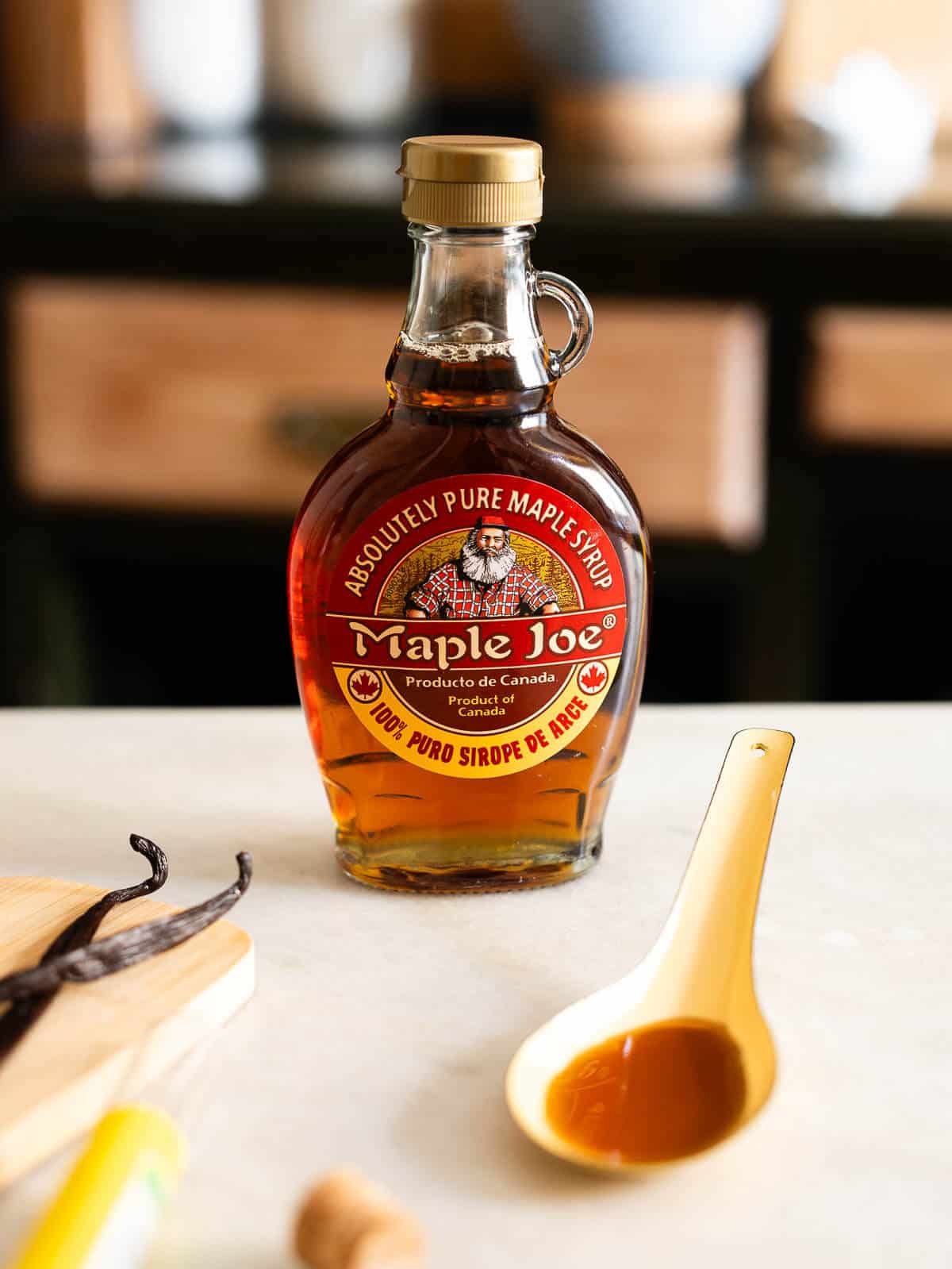 bottle of maple syrup.