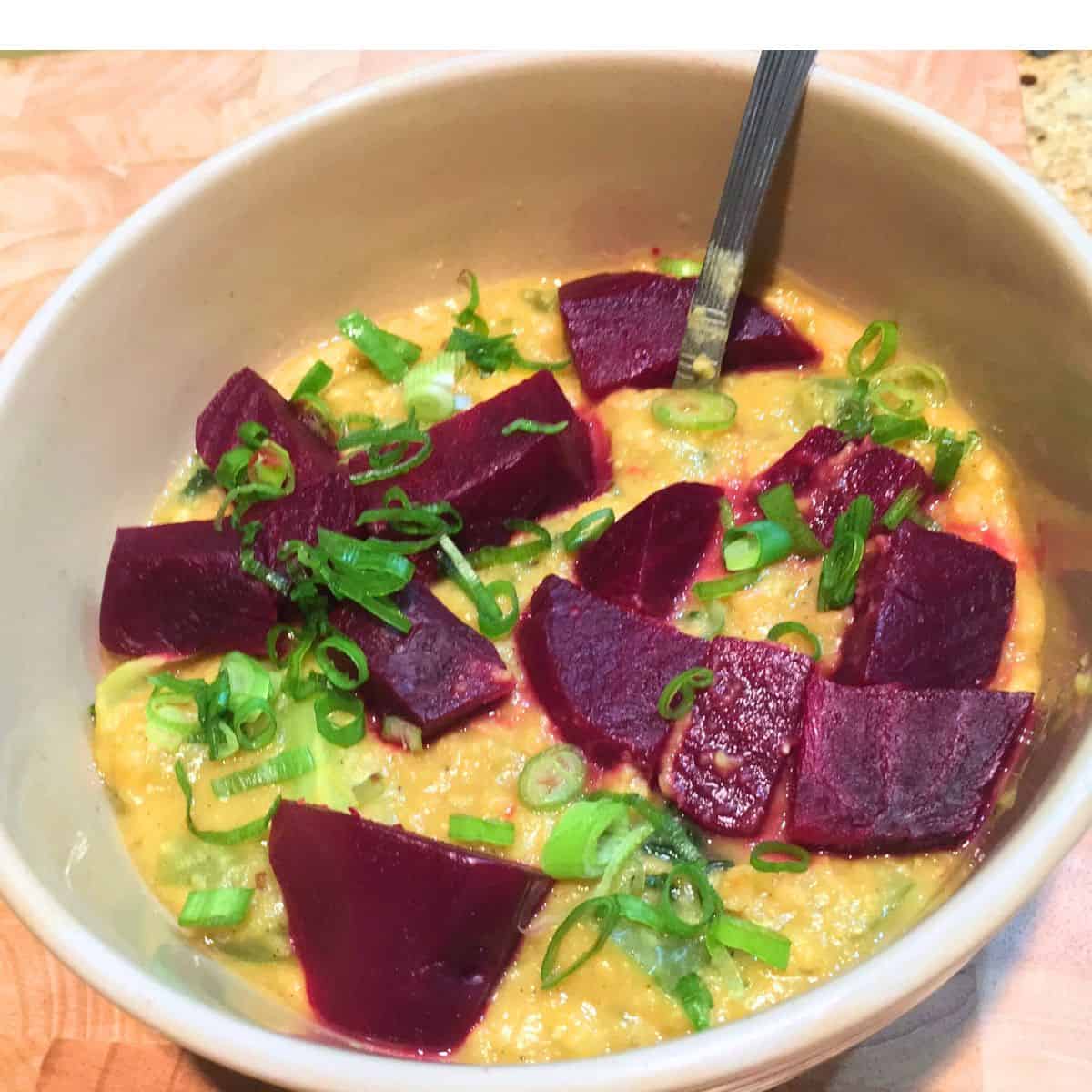 middle eastern lentil soup with beets