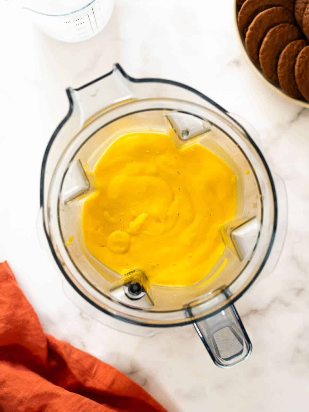 blended pumpkin mixture in a blender.