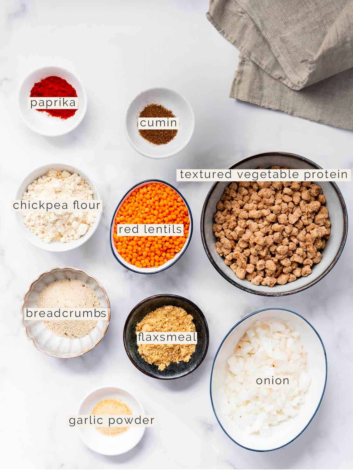 labeled ingredients to make vegan meatballs.