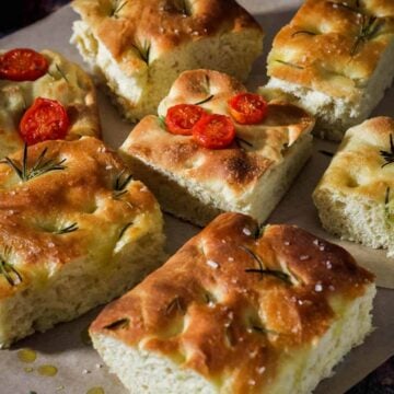 foccacia bread slices with different toppings